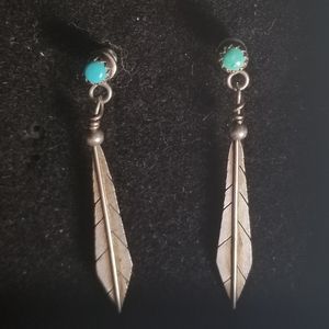 Vintage Turquoise Feather Pair of Earrings